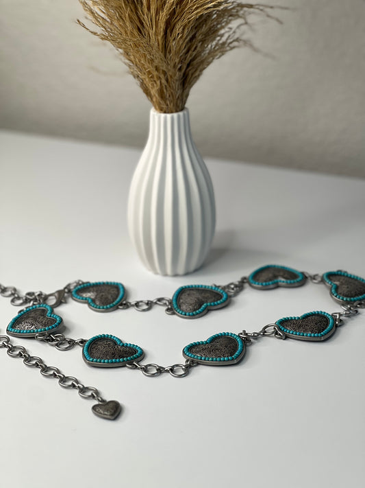 Turquoise Western Heart Chain Belt